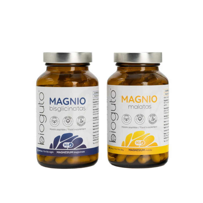Bioguto Magnio Malato (90 kpsl) ir Magnio Bisglicinato (90 kpsl) rinkinys