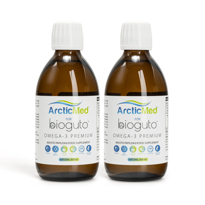 Bioguto Omega-3 Premium žuvų taukai NATURAL, 300ml (2-jų buteliukų rinkinys)