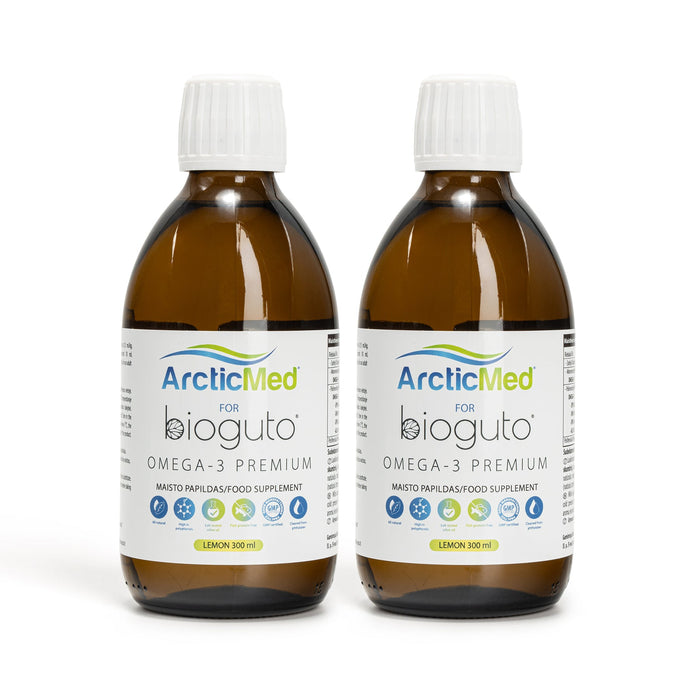 Bioguto Omega-3 Premium žuvų taukai LEMON, 300ml (2-ių buteliukų rinkinys)