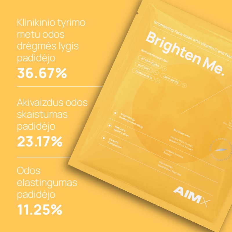 AIMX BRIGHTEN ME greito poveikio, skaistinanti lakštinė veido kaukė su vitaminu C