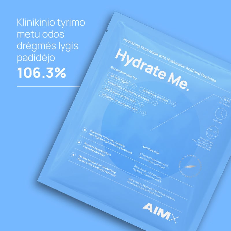 AIMX HYDRATE ME greito poveikio giliai drėkinanti lakštinė veido kaukė su peptidais