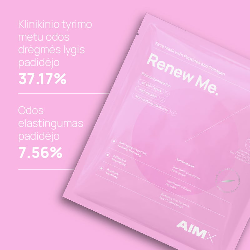 AIMX RENEW ME greito poveikio senėjimą stabdanti lakštinė veido kaukė su peptidais ir kolagenu, 5vnt