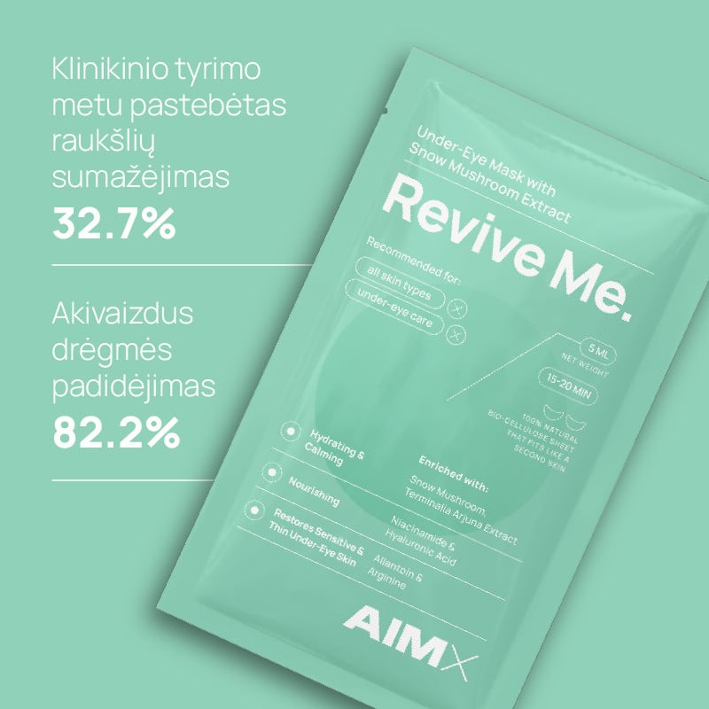 AIMX REVIVE ME drėkinanti ir gaivinanti lakštinė paakių kaukė su hialuronu, 5 vnt