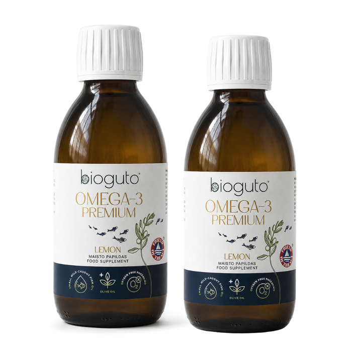 Bioguto Omega-3 Premium žuvų taukai LEMON, 2x300 ml
