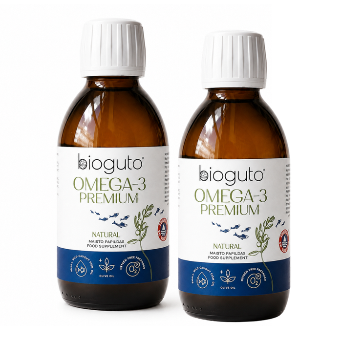 Bioguto Omega-3 Premium žuvų taukai LEMON, 2x300 ml