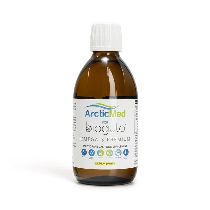 Bioguto Omega-3 Premium (ArcticMed) žuvų taukai LEMON, 300ml