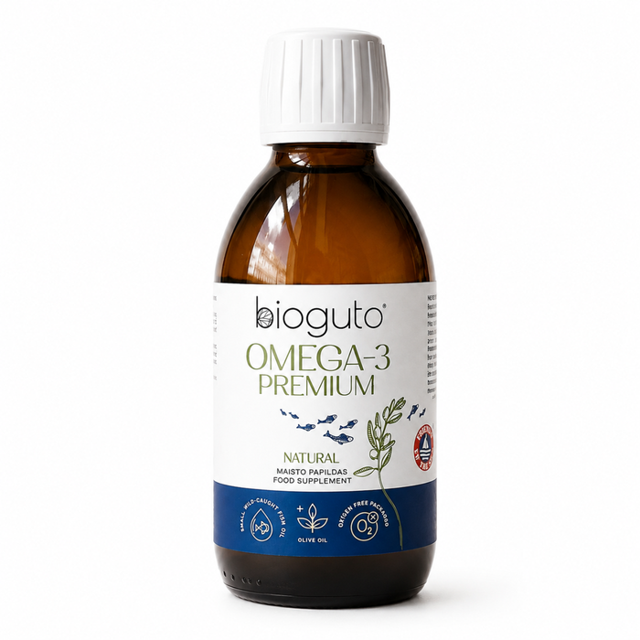 Bioguto Omega-3 Premium žuvų taukai NATURAL, 300ml