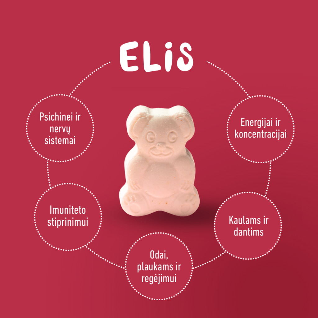 ELIS VITA BOOST kramtomieji maisto papildai 4 – 10 m. vaikams, 120 vnt