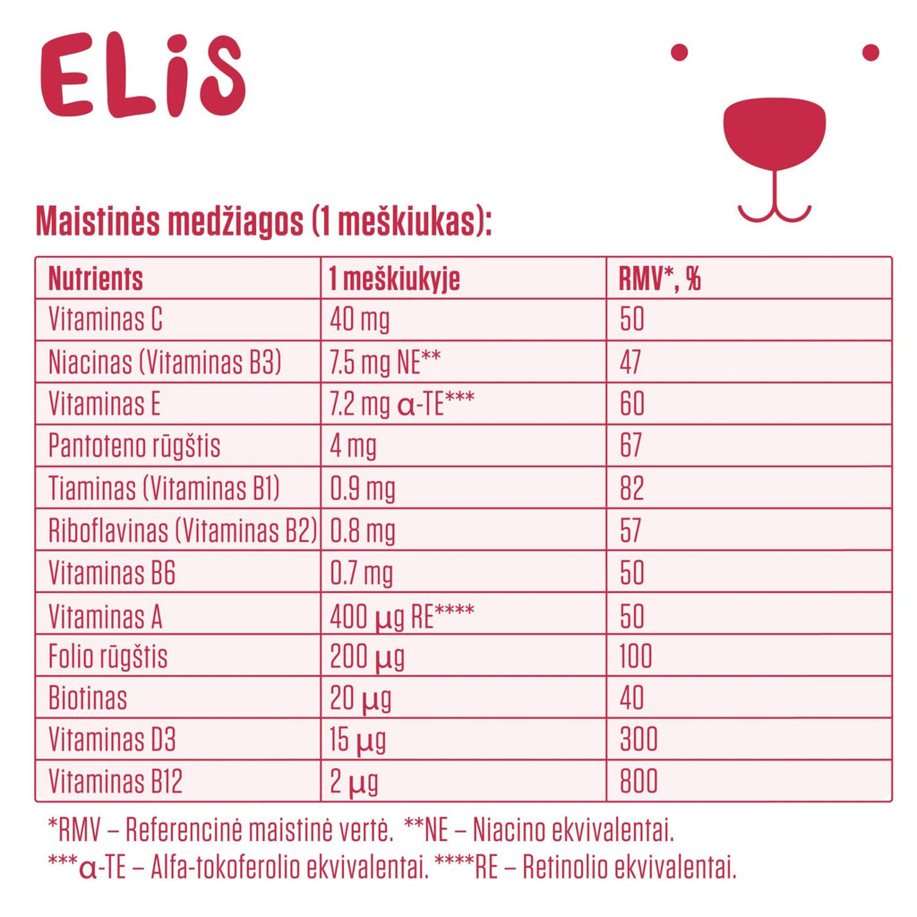 ELIS VITA BOOST kramtomieji maisto papildai 4 – 10 m. vaikams, 120 vnt