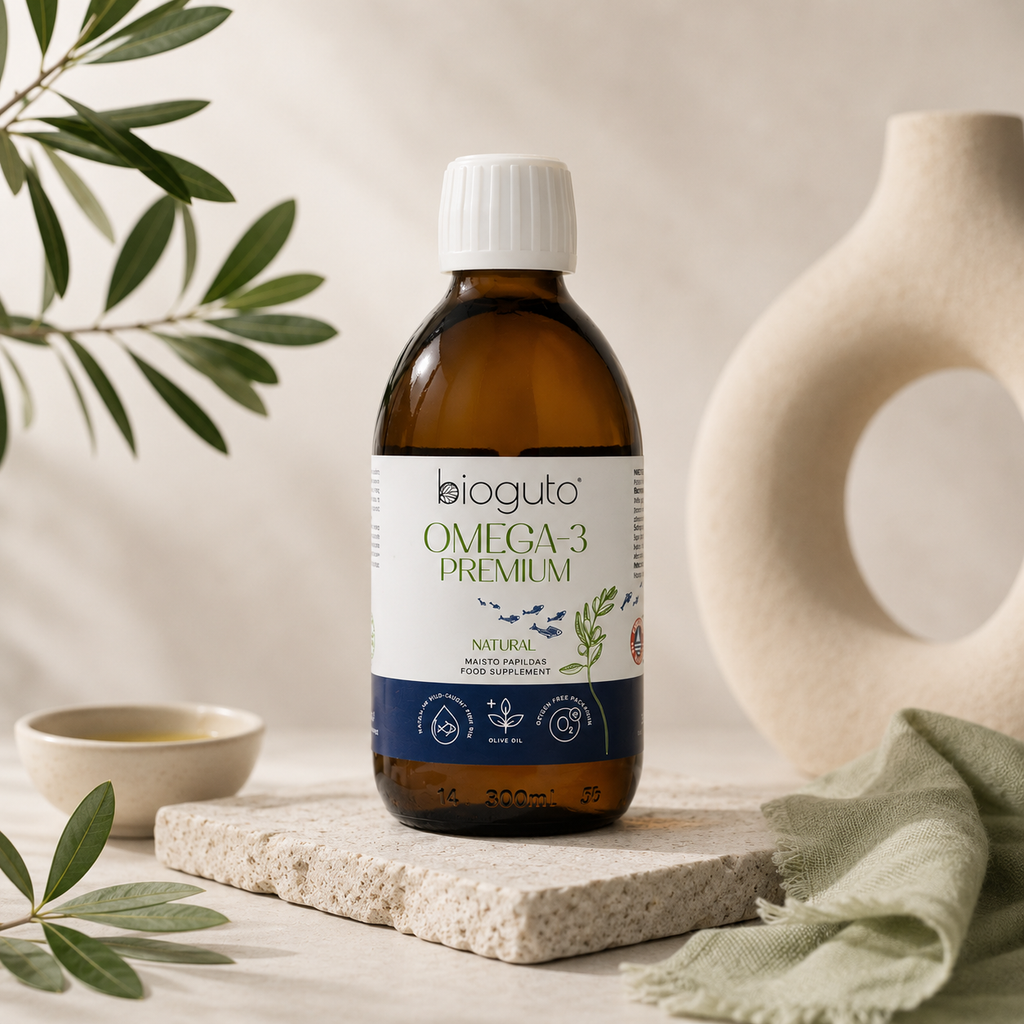 Bioguto Omega-3 Premium žuvų taukai NATURAL, 300ml